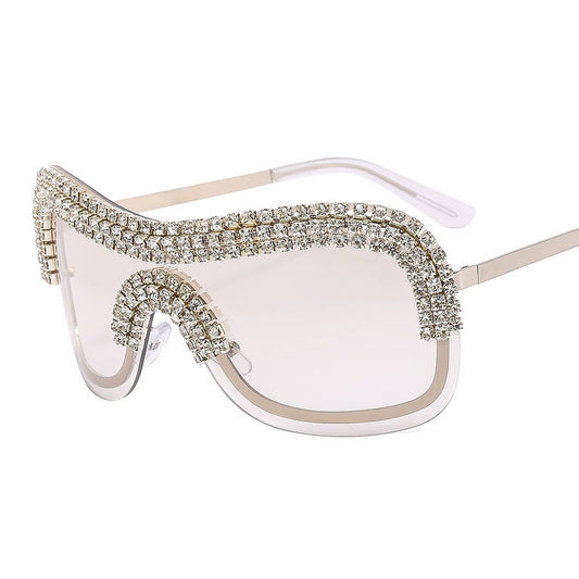 COOL ONE-PIECE METAL-RIM PUNK DIAMOND SUNGLASSES