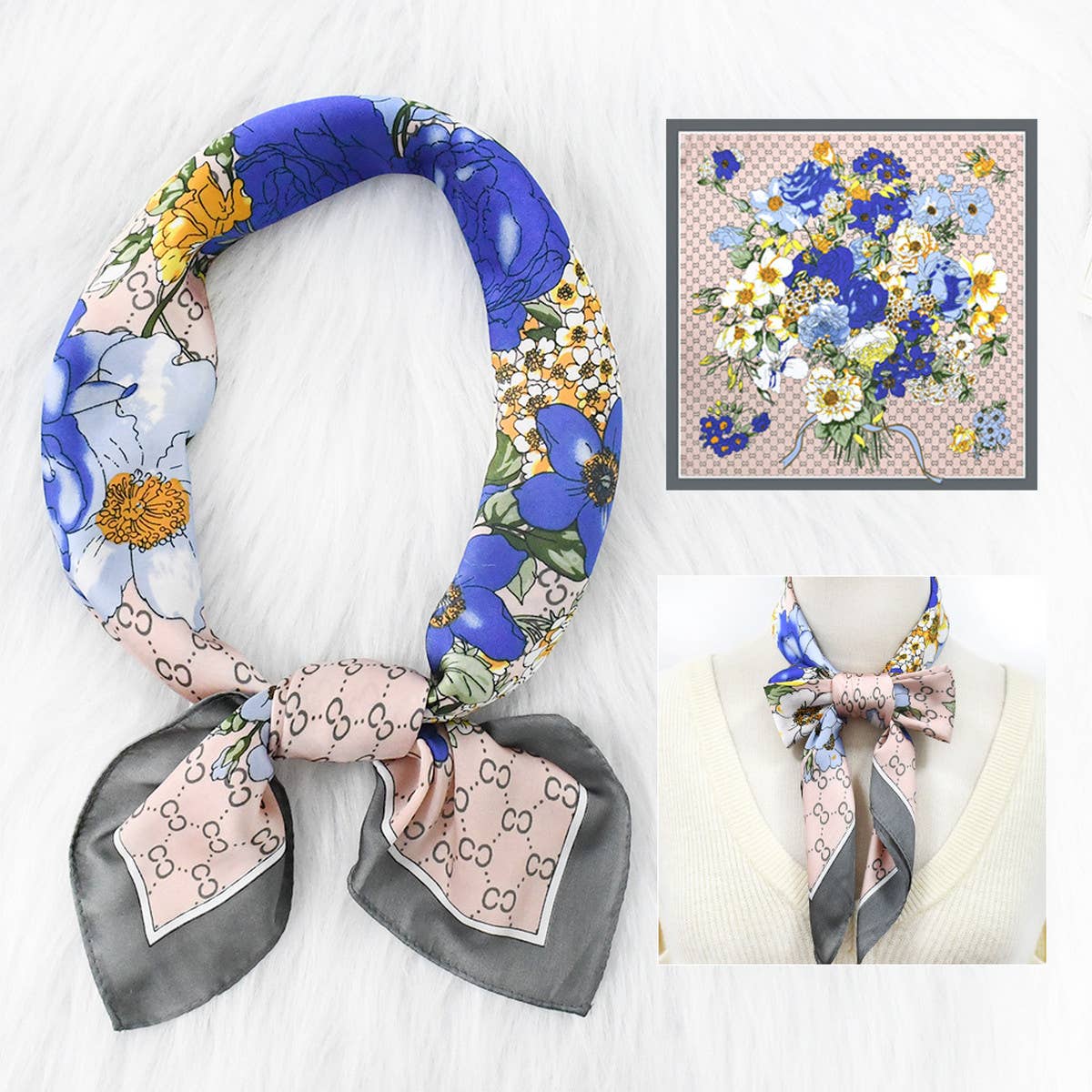 70cm Floral Satin Square Scarf for Work & Sun_CWASC1172