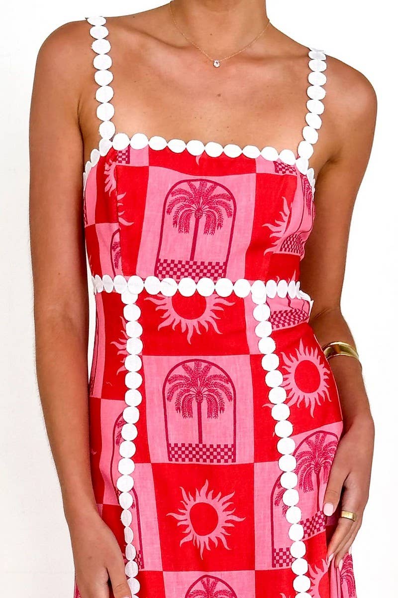 CWDMD5175_OFF SHOULDER RUFFLE TRIM FLORAL CAMI DRESS