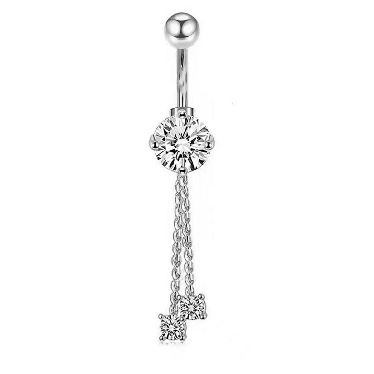 Long Chain CZ Belly Ring with Copper Piercing