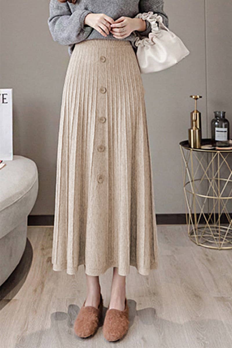 SINGLE BREASTED HIGH WAIST KNITTED SKIRT