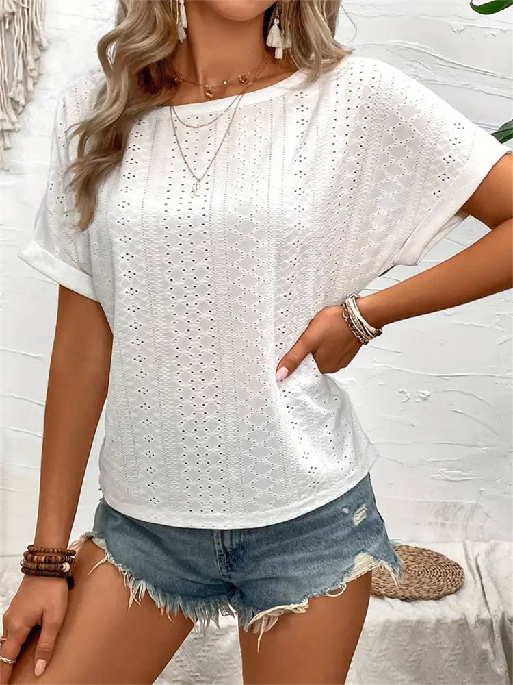Knit cutout sleeve short sleeve
