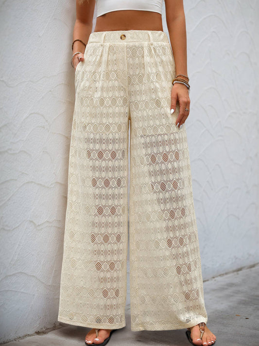 High-waisted loose see-through wide-leg pants