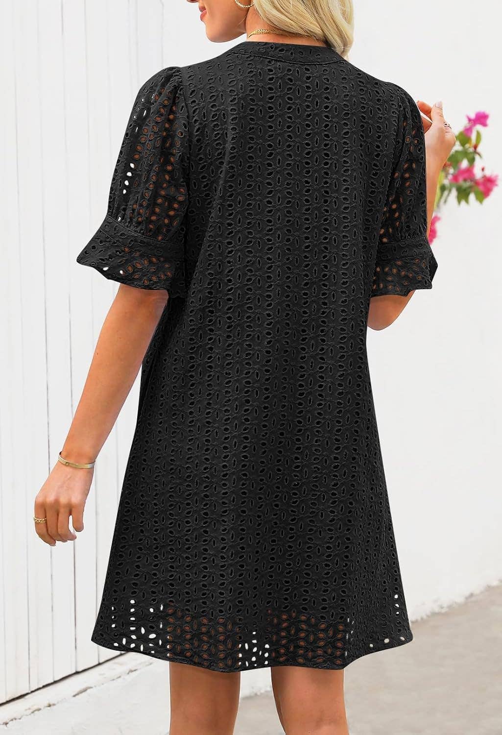 RETRO V-NECK CRINKLED CUT-OUT DRESS_CWDSD10651