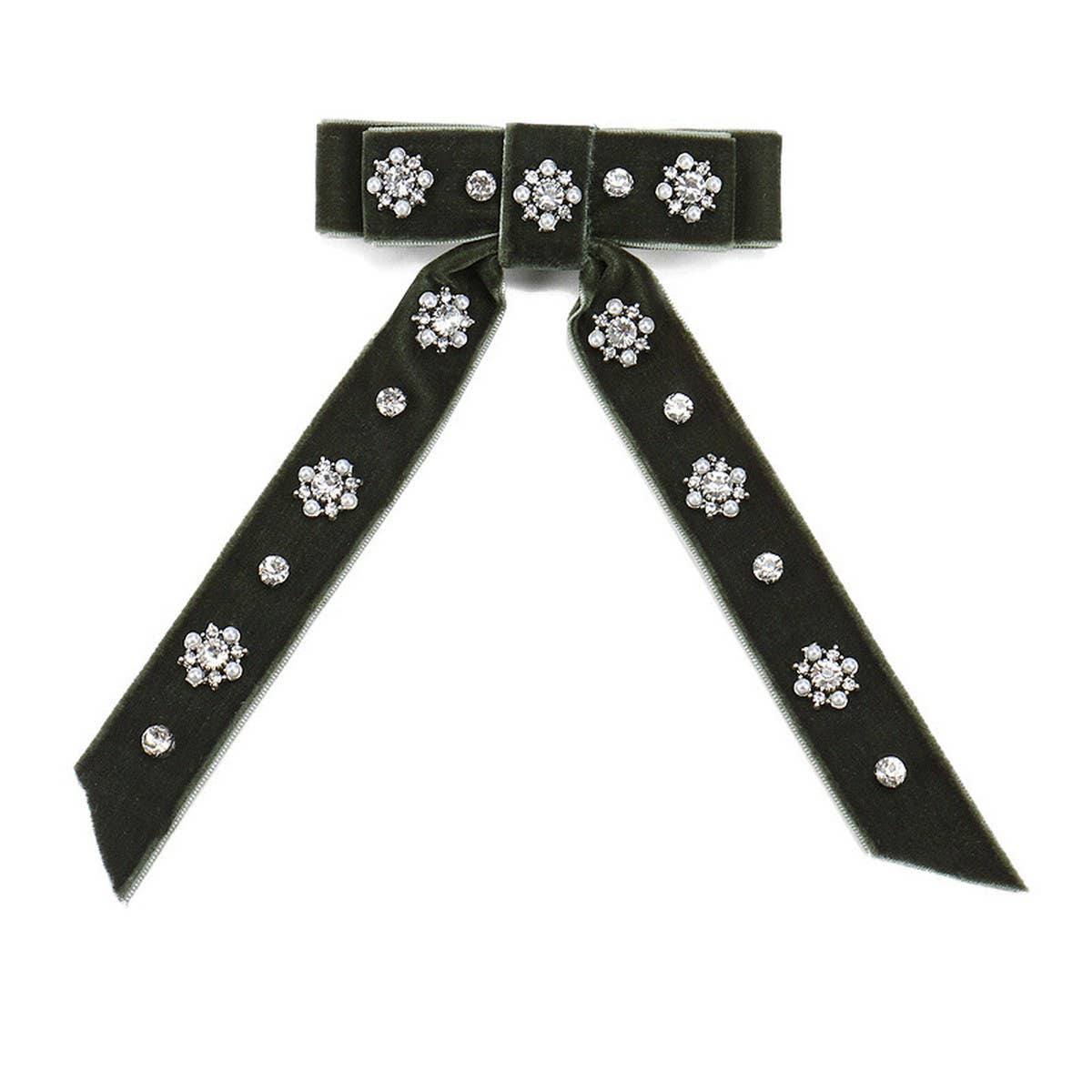 VELVET HAIRPIN FABRIC BOW RHINESTONE SPRING CLIP