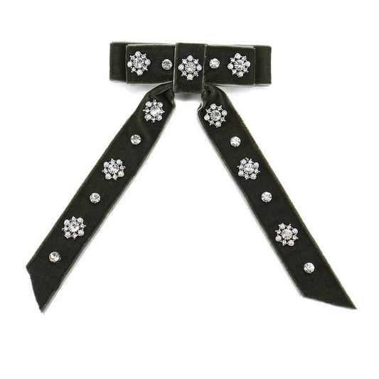 VELVET HAIRPIN FABRIC BOW RHINESTONE SPRING CLIP