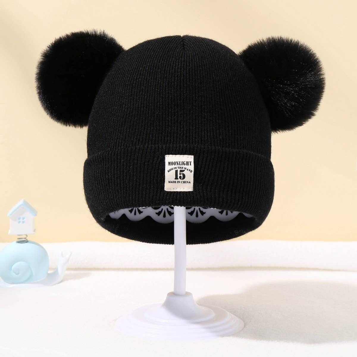 SOLID COLOR CHILDREN'S DOUBLE BALL KNITTED HAT_CWAH1742