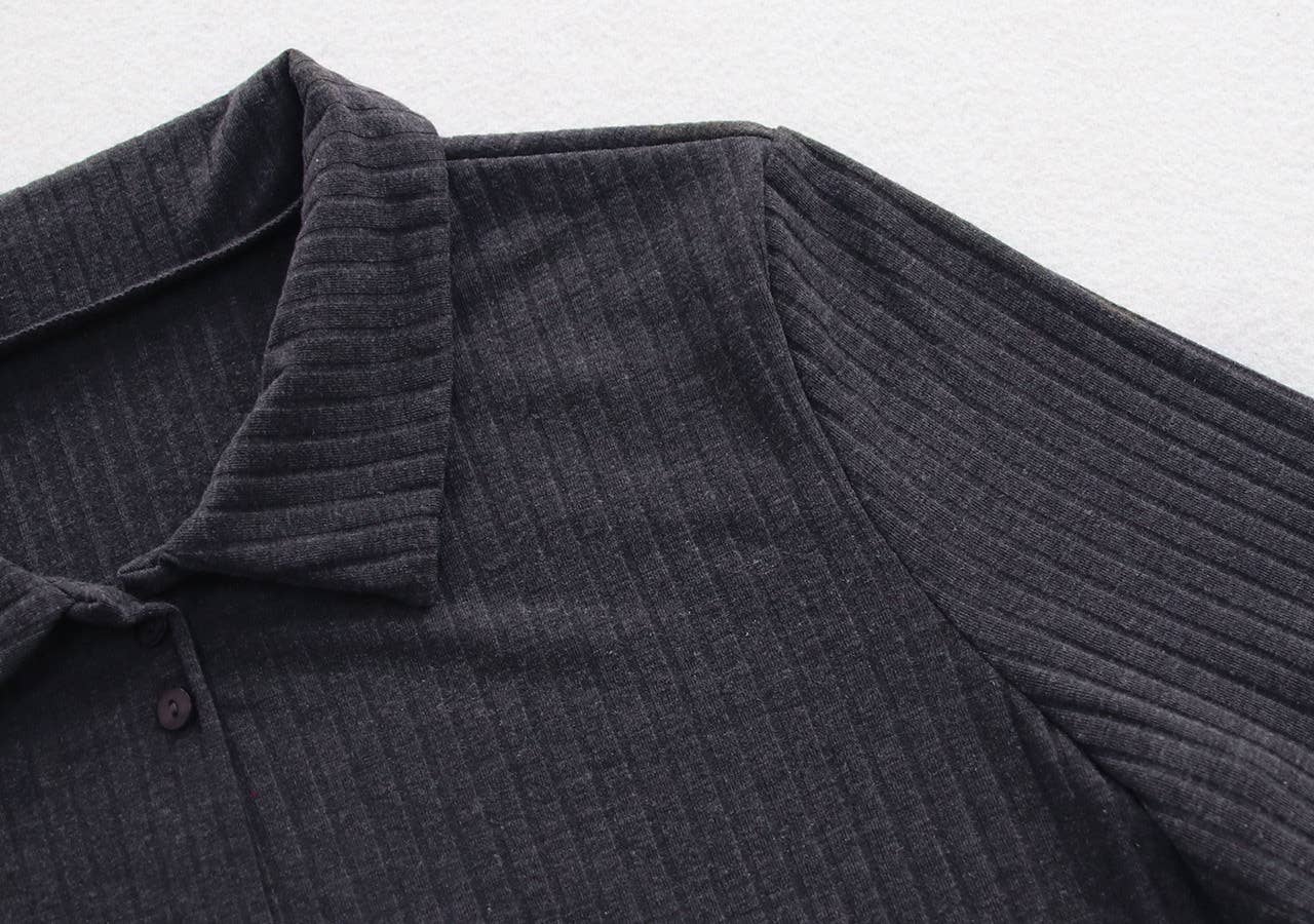 LAPEL LONG SLEEVE SLIMMING PULLOVER BASE