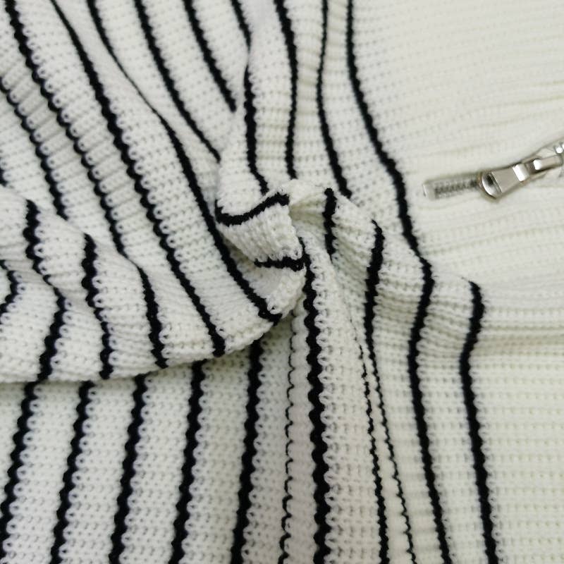 Striped lapel half-zipper knitted sweater