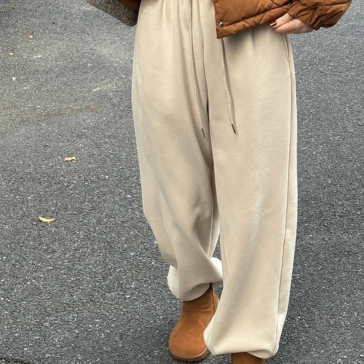 Fleece and thick warm corset wide leg sweatpants