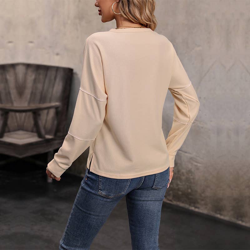 SOLID COLOR TOP CREW NECK PULLOVER SWEATER