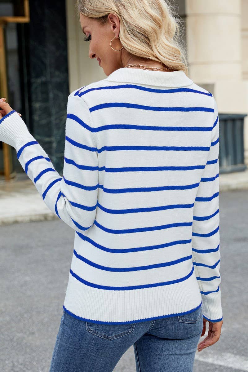 CWOSWL07732_CASUAL STRIPED LONG-SLEEVED KNIT SWEATER TOP