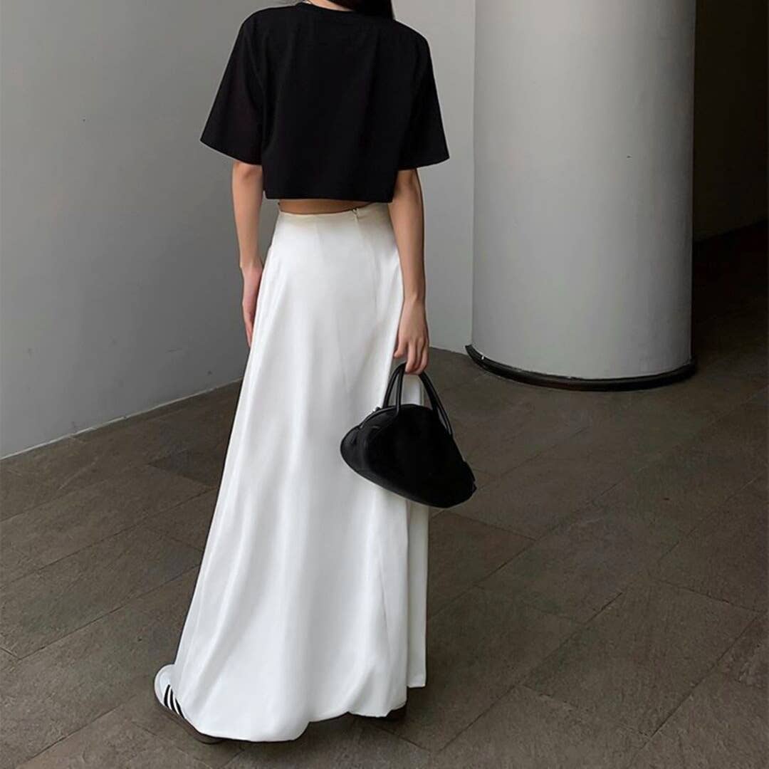 Elegant satin solid color tulip midi skirt