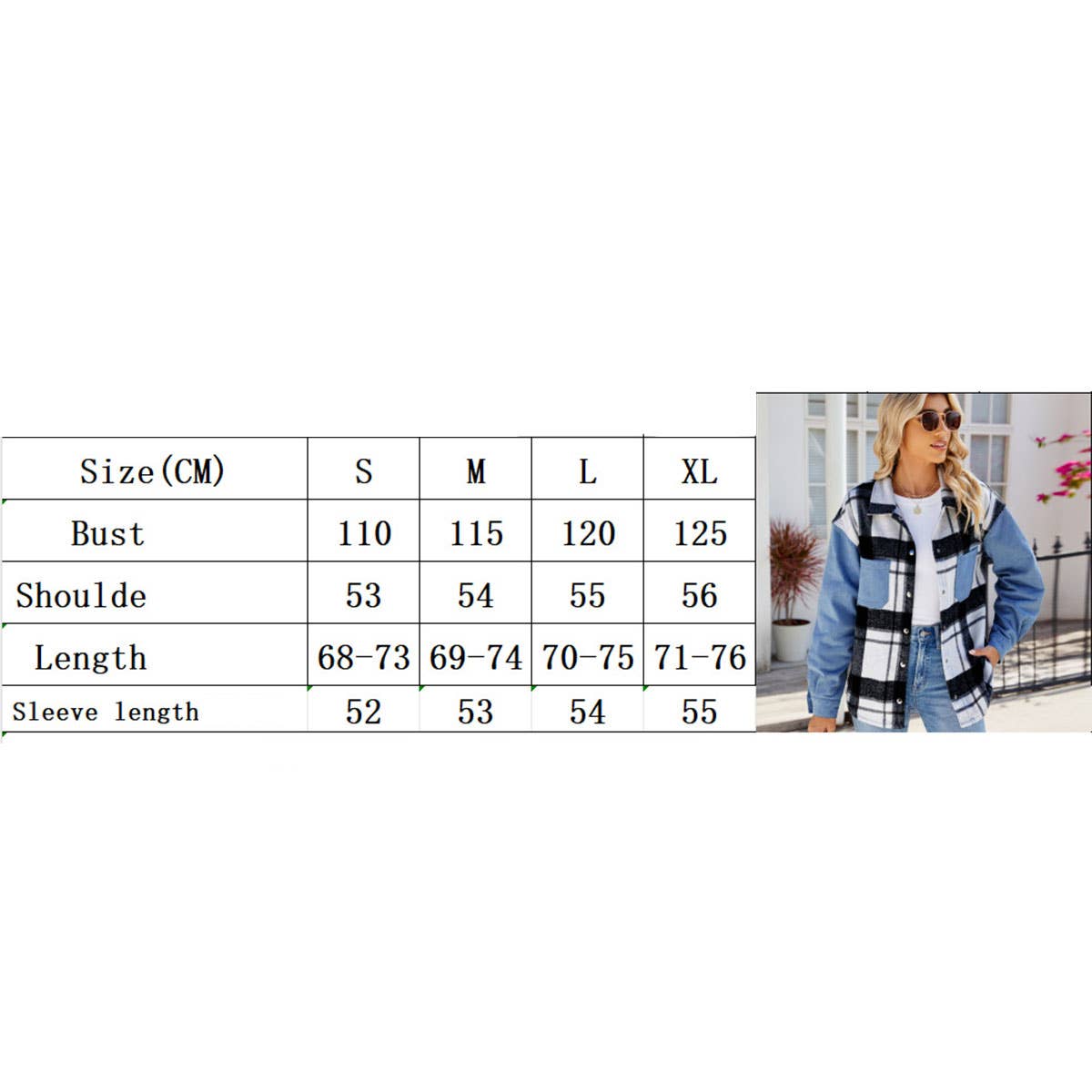 Washed plaid denim long-sleeved coat