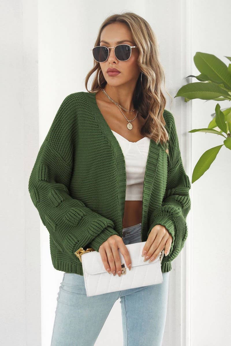 CWOCAL1191_3D LANTERN SLEEVE KNITTED CARDIGAN SWEATER