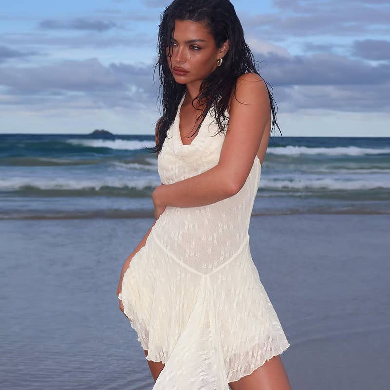 Lace Halter Backless Vacation Dress