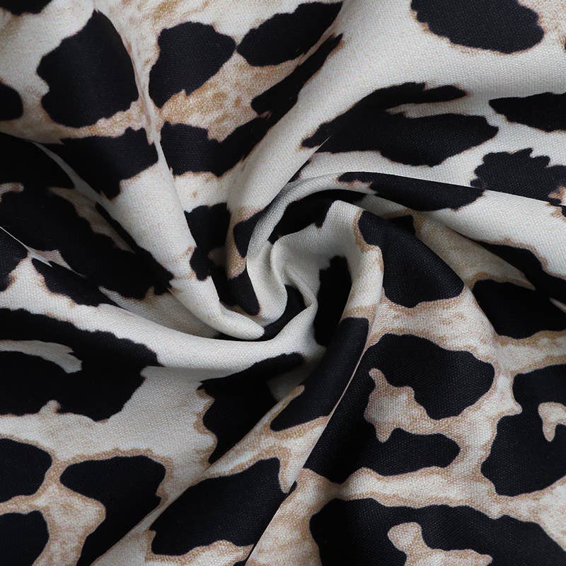 Retro leopard print stand-up collar A-line dress