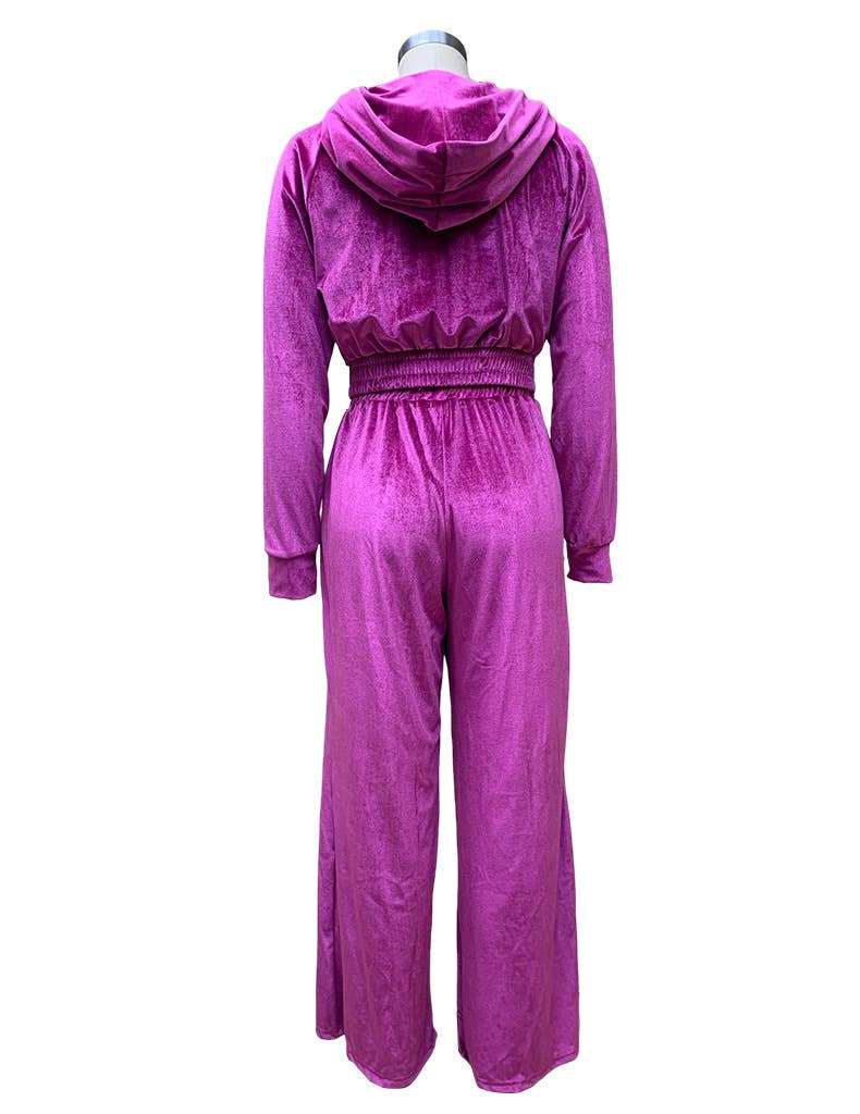 FASHION SPORTS STYLE HOODIE WIDE LEG PANTS SUIT