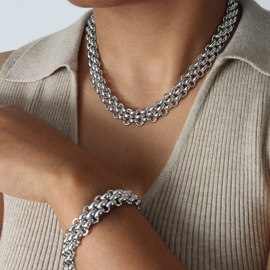TITANIUM STEEL THICK CHAIN BRACELET NECKLACE