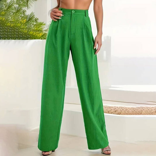 Elegant solid color belt straight pants