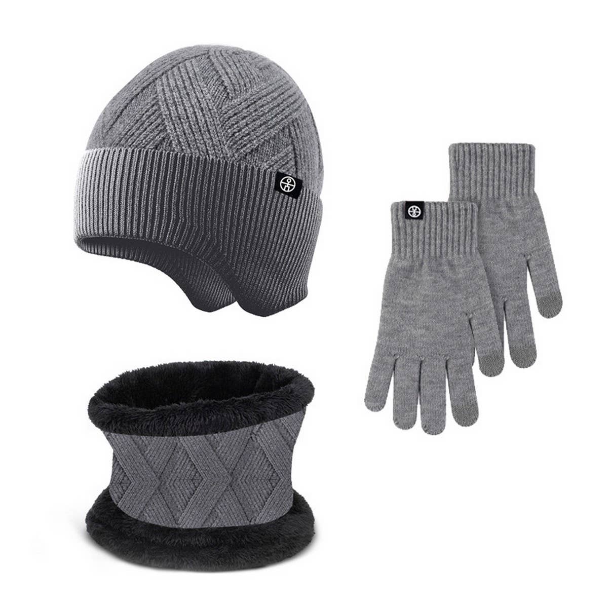 WINTER OUTDOOR FLEECE KNITTED HAT THREE PIECE SET