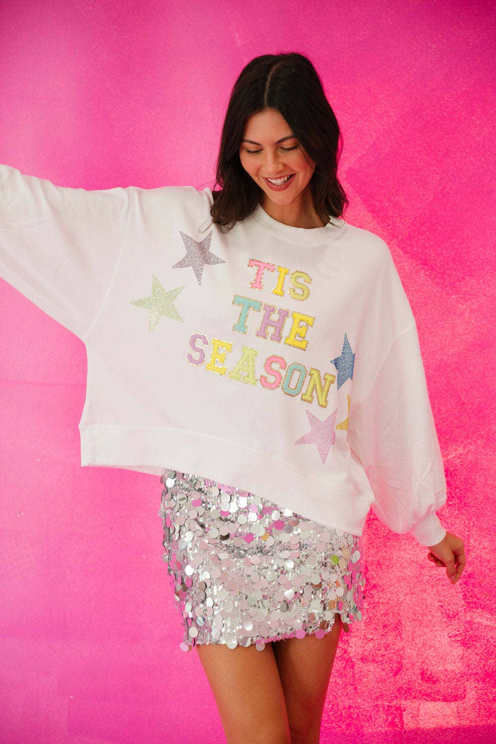 Sequined round-neck long-sleeved sweatshirt