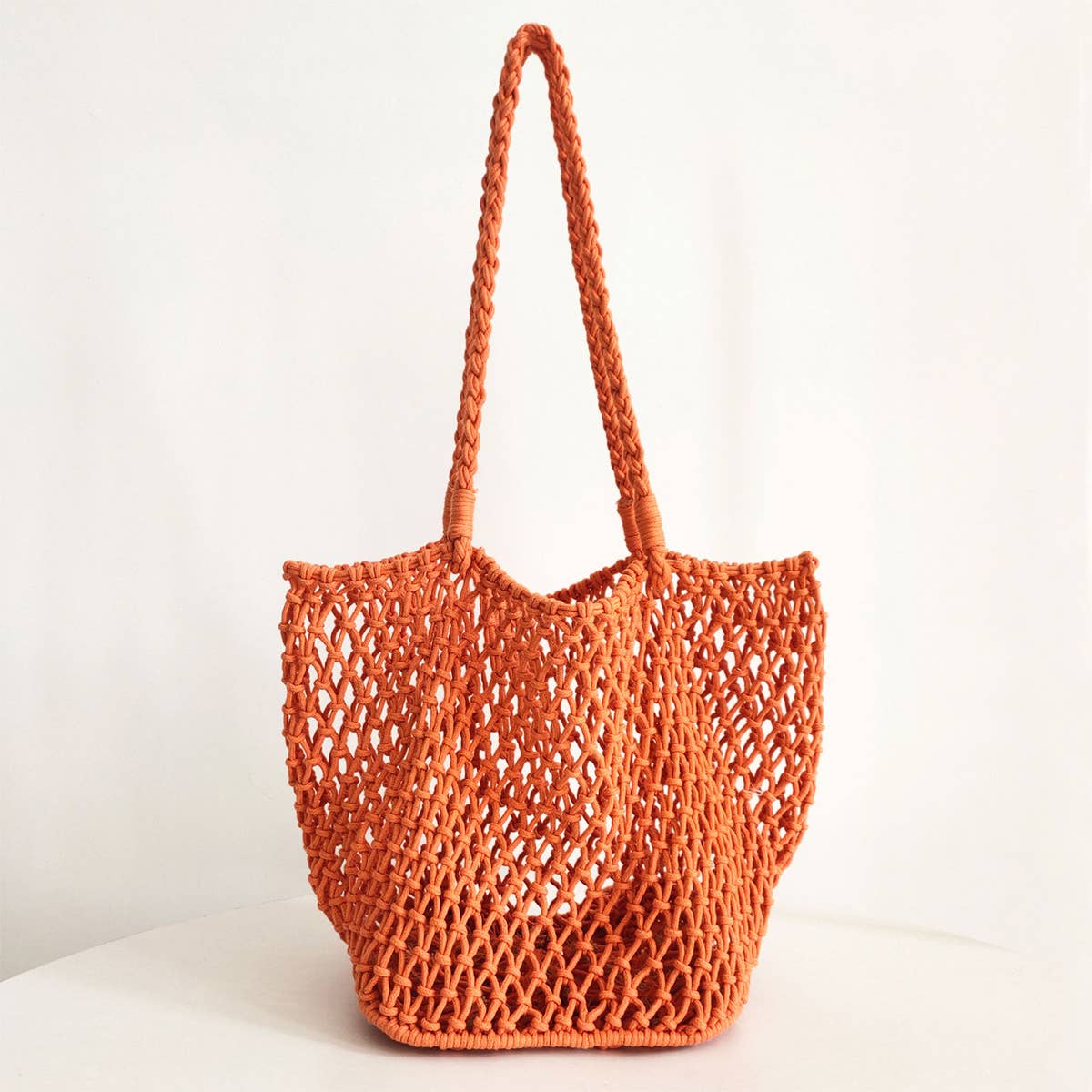 Woven Cotton Shoulder Beach Bag, Hollow Design_CWAB0809