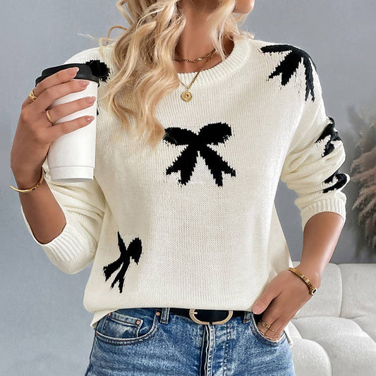 JACQUARD PULLOVER SWEATER WITH BOW BOW