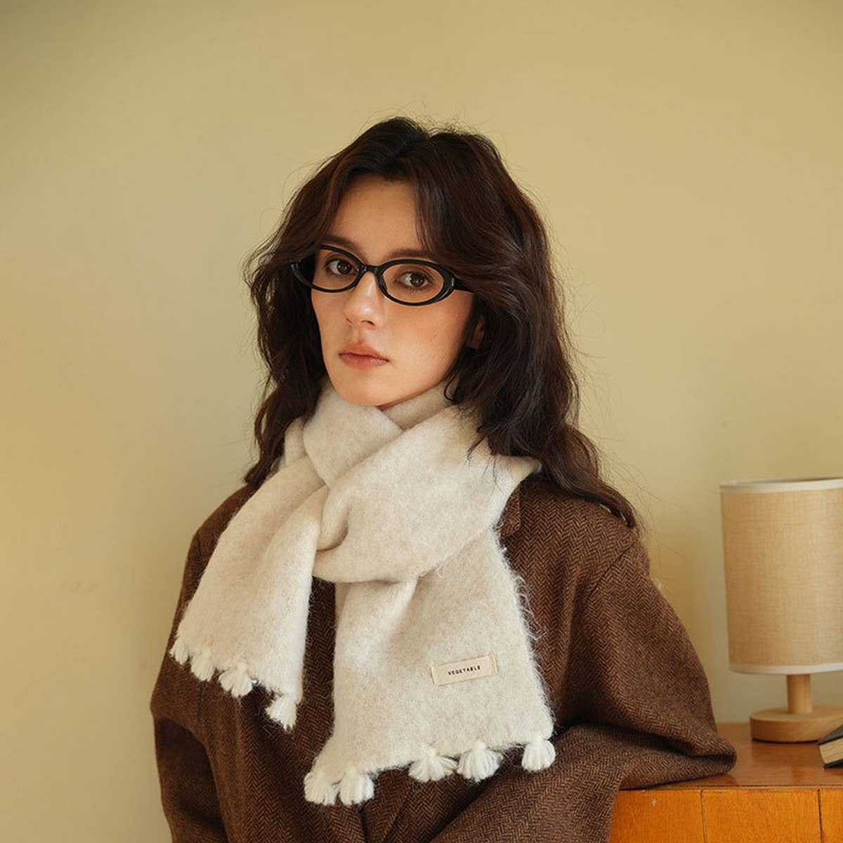 Solid Wool Blend Knit Scarf ??Color-Blocked Trim_CWASC2291