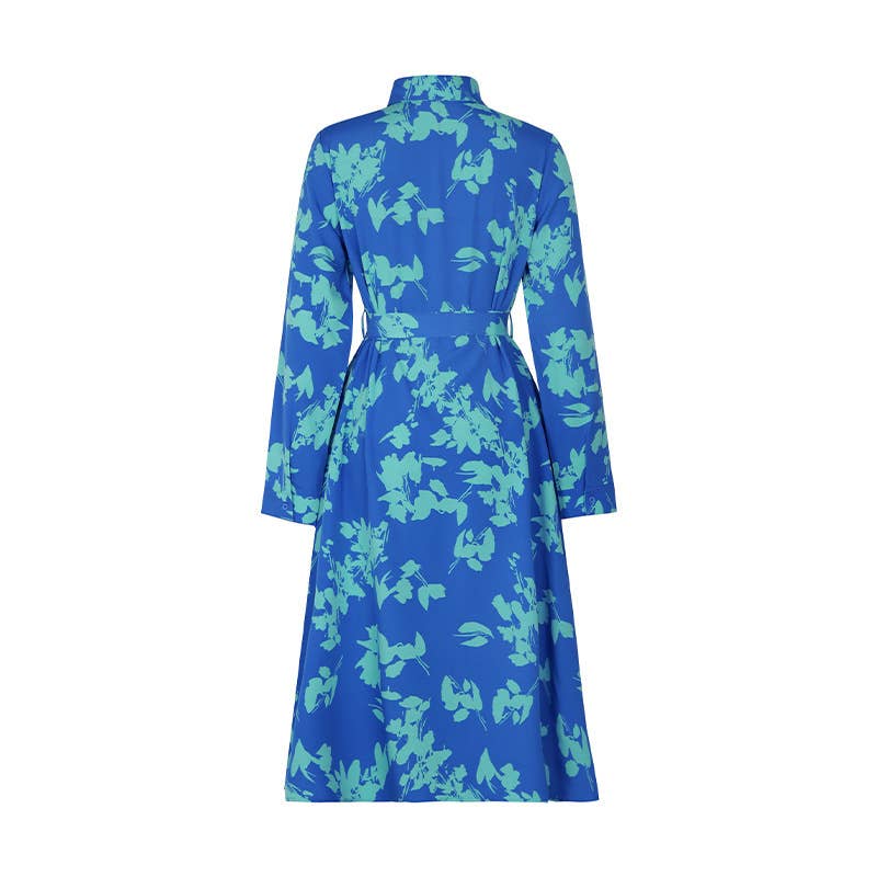Printed lapel shirt dress