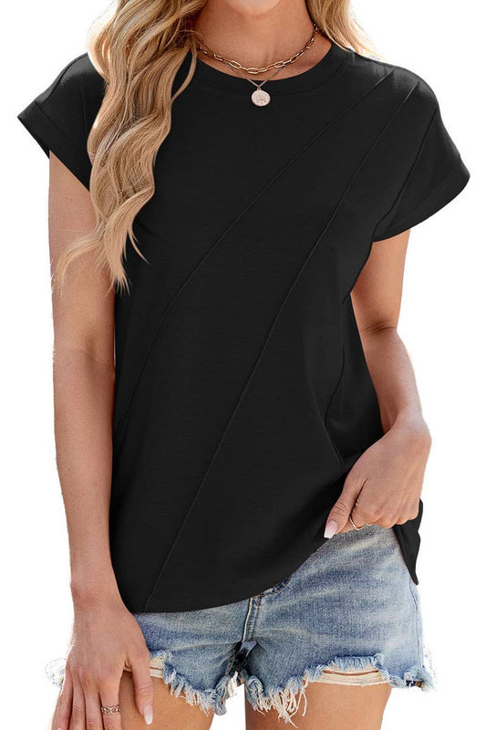 Cwtts1332_Summer Round Neck Loose Short Sleeve T-Shirt