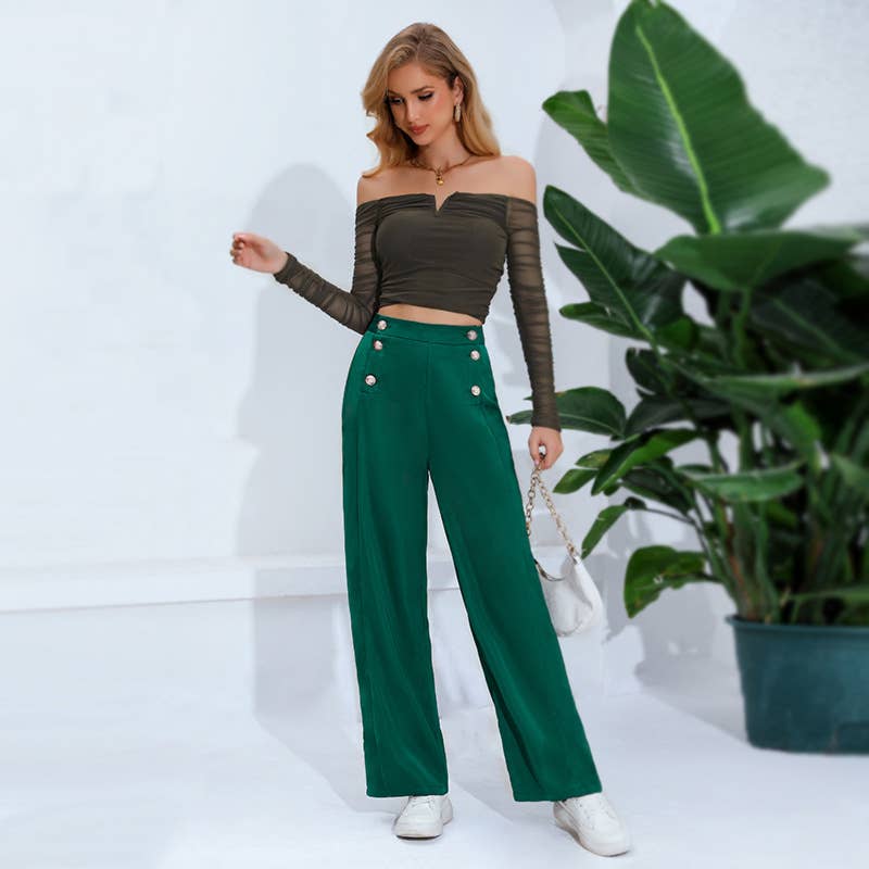 Fashion high-waisted wide-leg pants suit pants