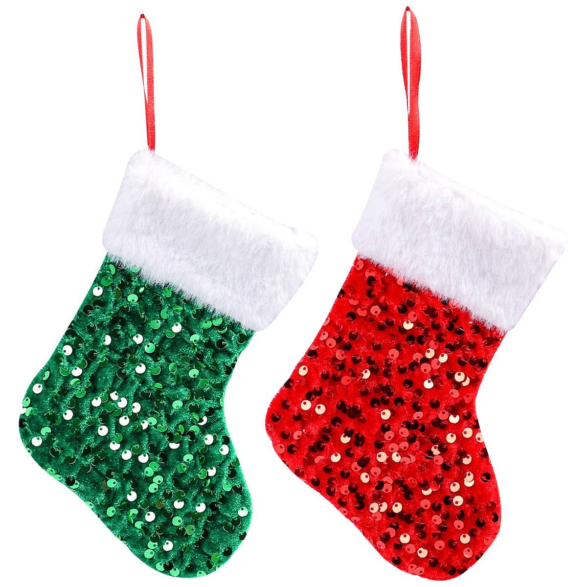 NEW PLUSH WHITE EDGE SEQUINED CHRISTMAS SOCKS
