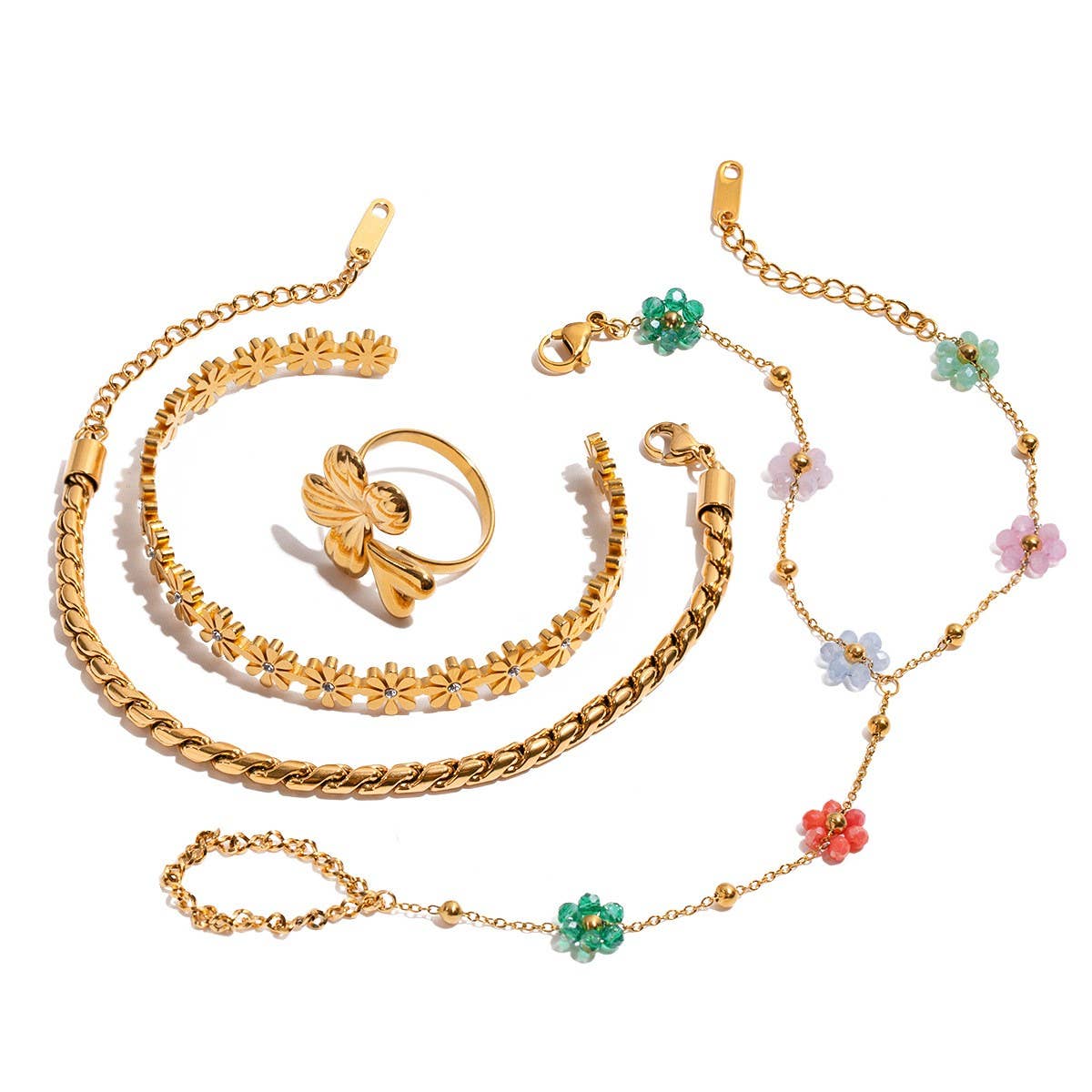 18K Gold Beach Bracelet & Ring, No Fade Steel_CWAJE4665