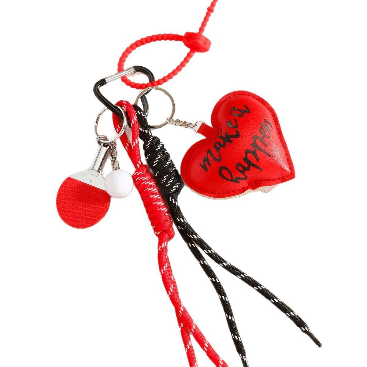 Vintage Heart & Mini Ping Pong Ball Keychain