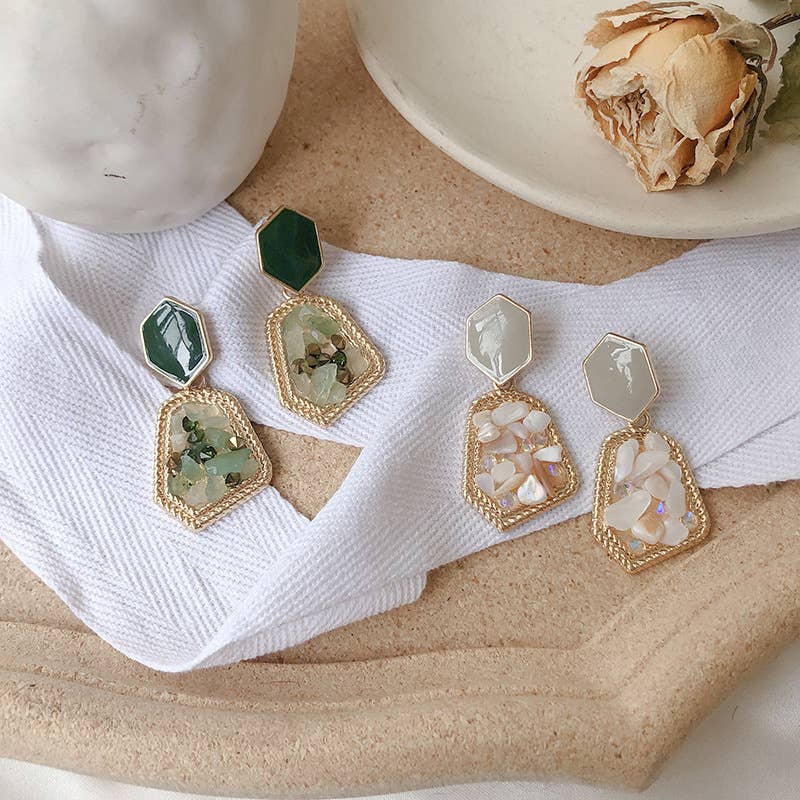 S925 silver needle crushed stone stud earrings