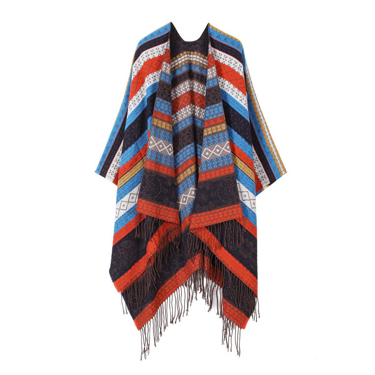 FAUX CASHMERE TASSEL SHAWL BLANKET SLIT CAPE