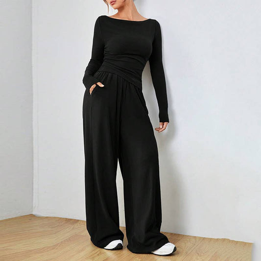 Loose-fitting top and wide-leg pants set