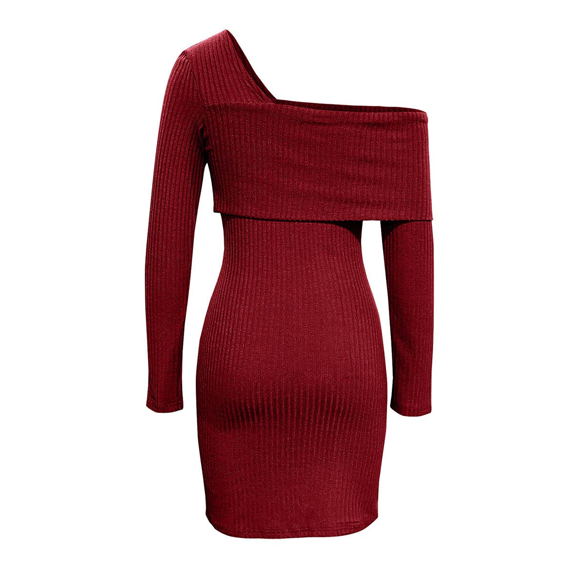 Solid-color off-the-shoulder knitted dress