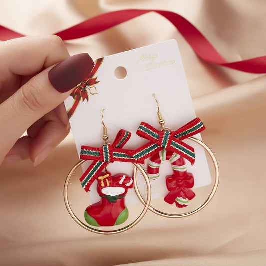 CHRISTMAS STAR BEAR GIFT IRREGULAR EARRINGS