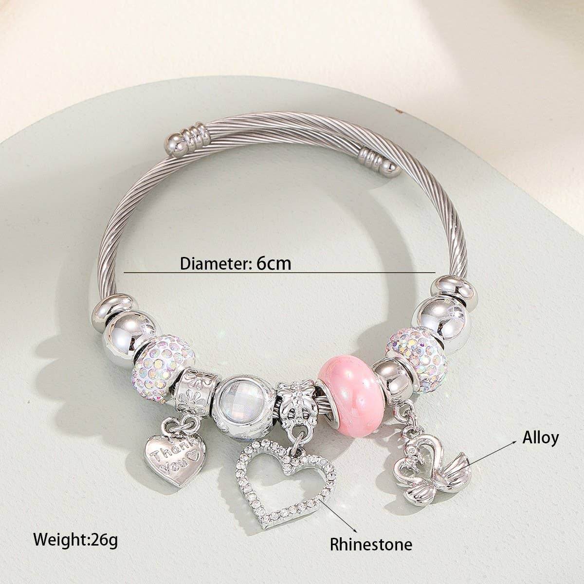 DIY Heart Charm Silver Jingle Bracelet