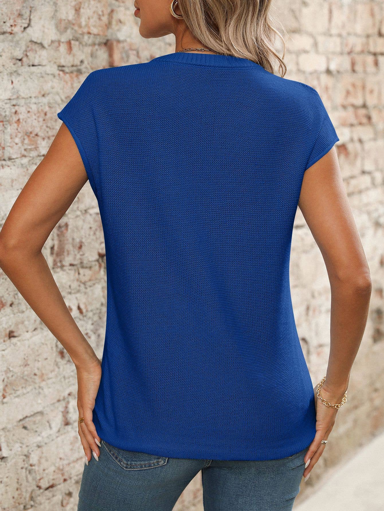 V-neck solid color knitted translucent sweater