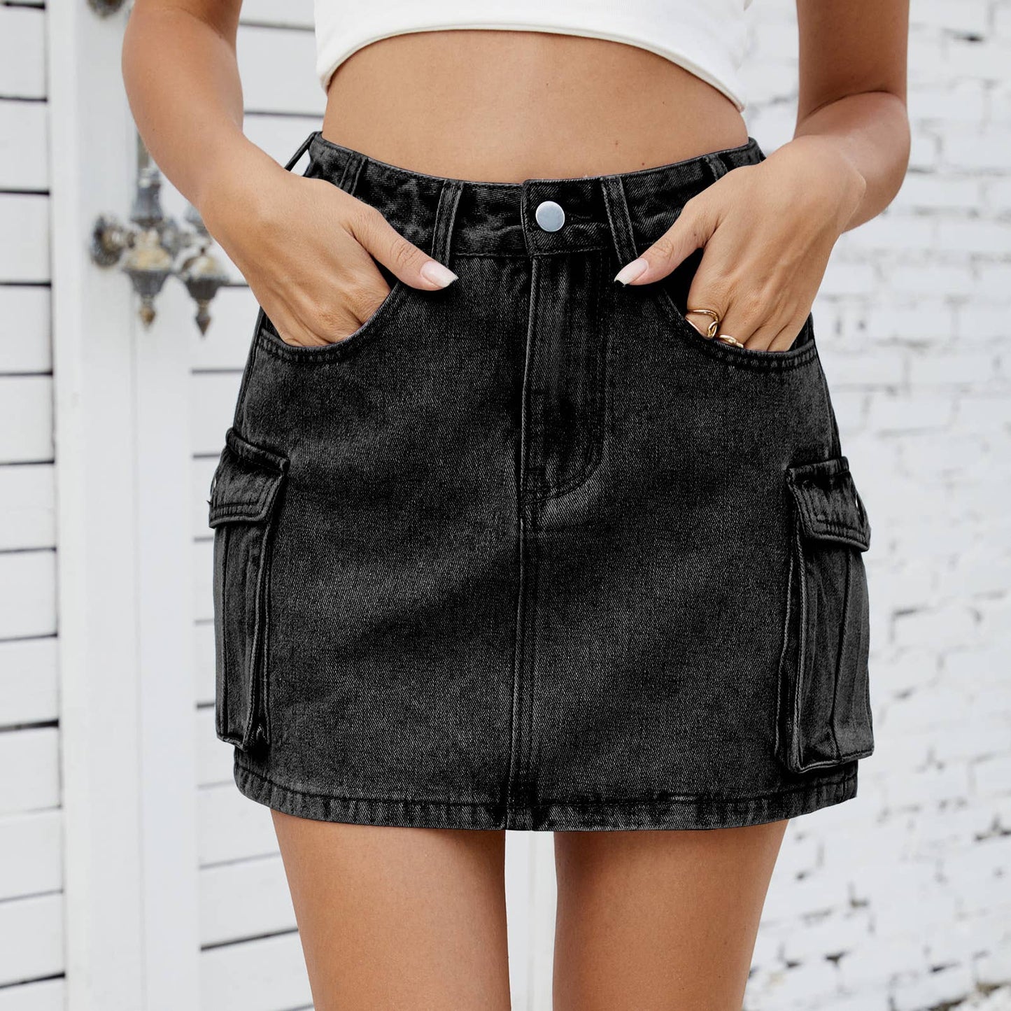 Washed American vintage denim cargo pocket skirt
