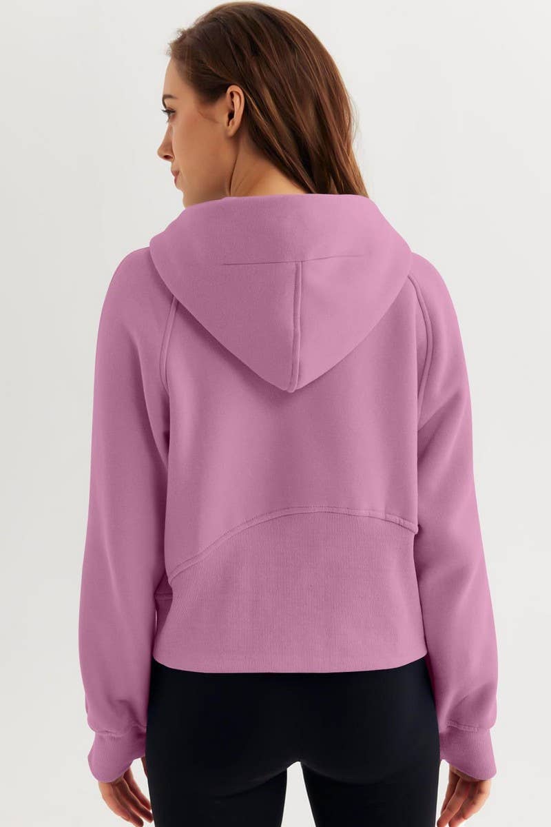 CWOHOL00598_SOLID COLOR CASUAL HALF-ZIP CROPPED HOODIE