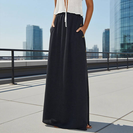 Casual commuting long loose button half skirt