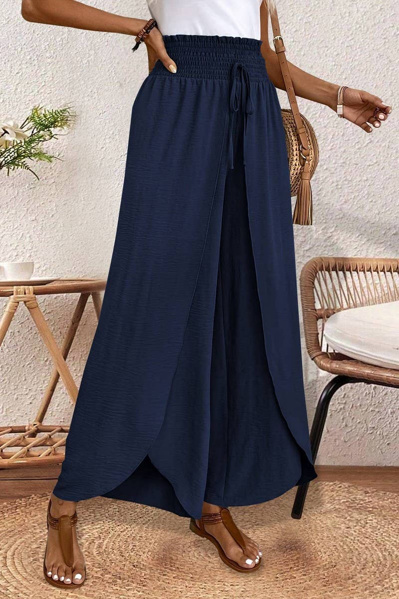 CWBLP1934_COMMUTER ELASTIC WAIST IRREGULAR WIDE LEG PANTS