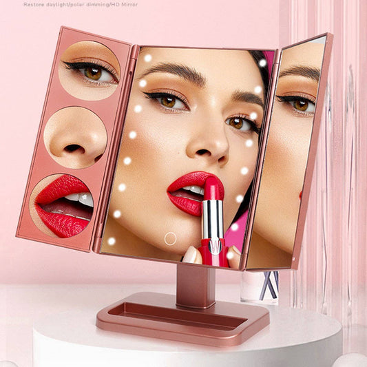 TRIPLE FOLDING LED MAKEUP MIRROR SHELL MIRROR