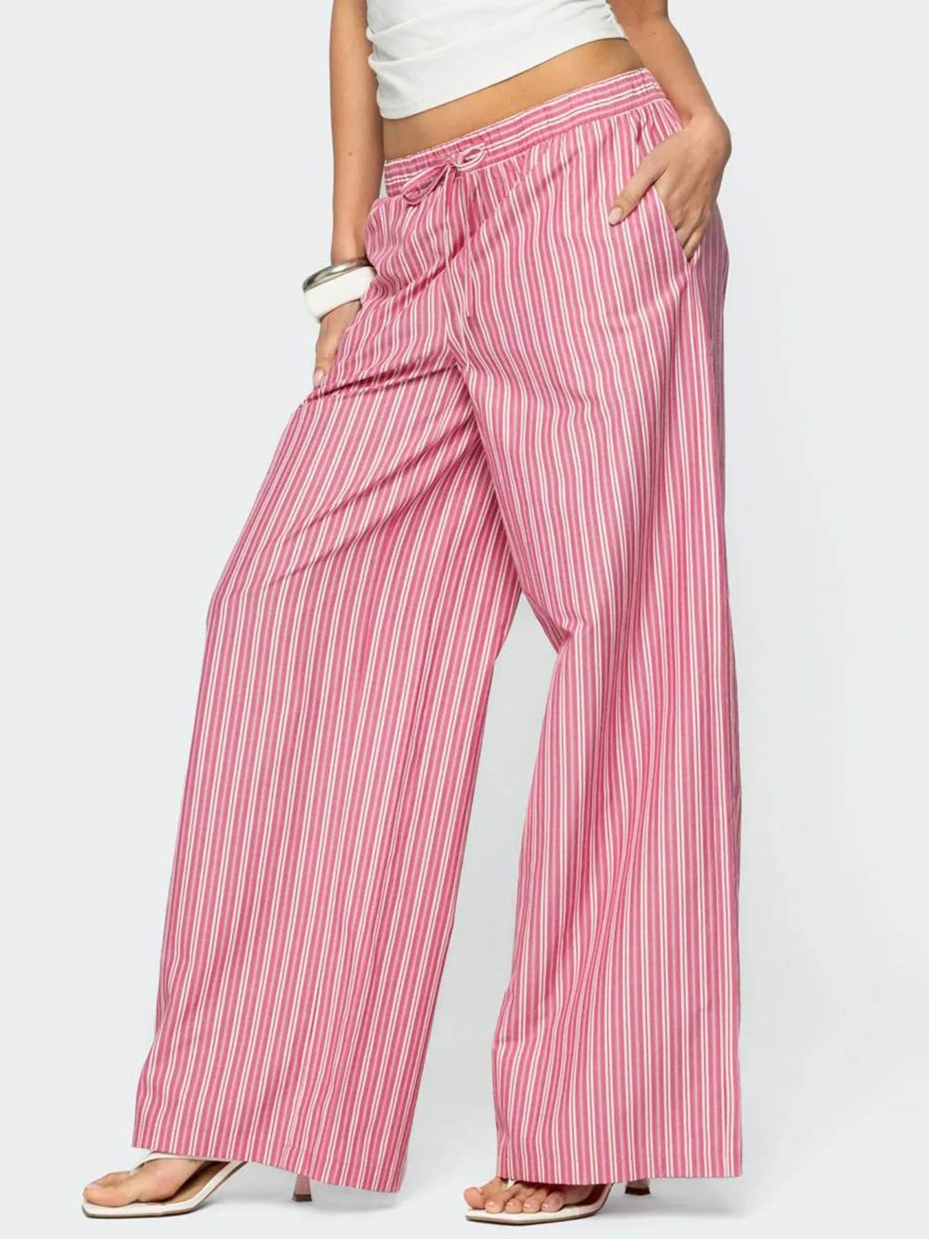 Striped striped straight-leg casual trousers