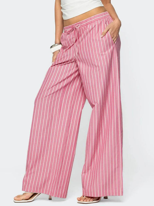 Striped striped straight-leg casual trousers