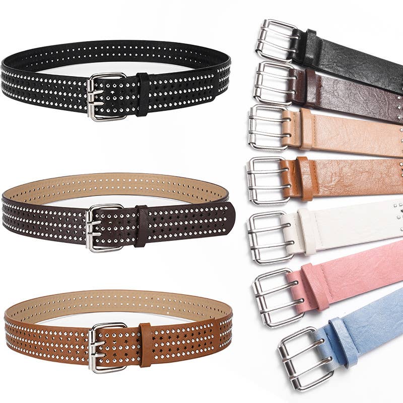 Punk hip-hop style five-pointed star-hole belt